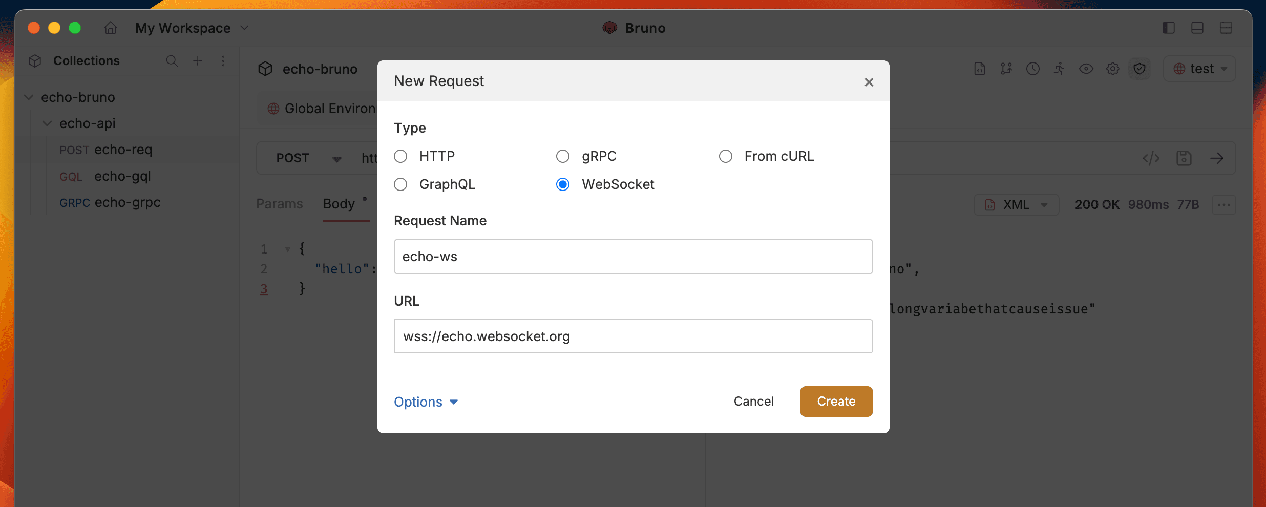 Create WebSocket Request