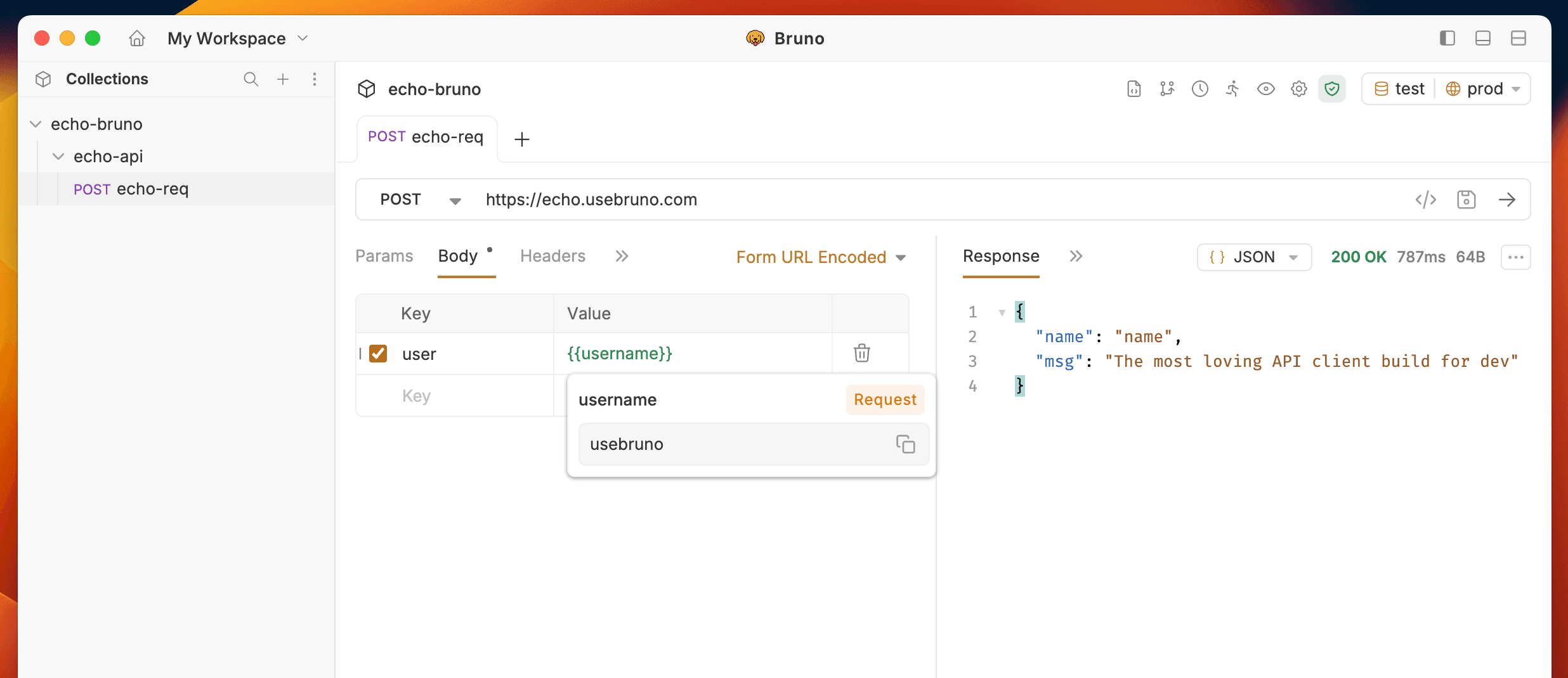 Screenshot showing how to use defined variables in the request body